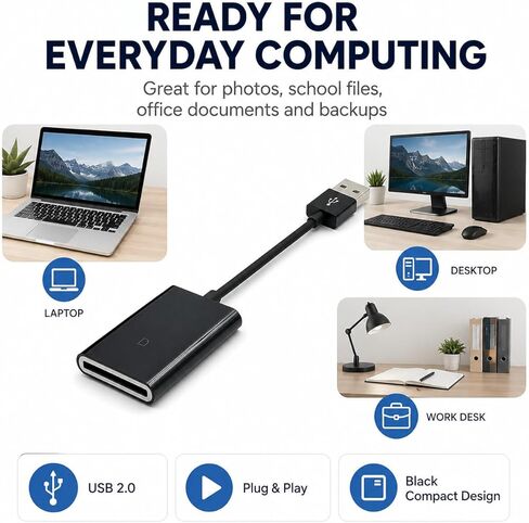 قارئ بطاقة SD USB 2.0، محول قارئ بطاقة ذاكرة الكاميرا مع كابل، توصيل وتشغيل الصور ونقل الملفات لسطح المكتب والكمبيوتر المحمول، أسود in Kuwait