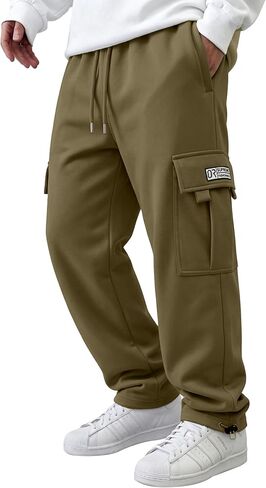 HUNGSON Mens Cargo Sweatpants Drawstring Casual Hiking Pants Joggers Athletic Trousers Cotton Loose Straight Pants for Men in Saudi Arabia