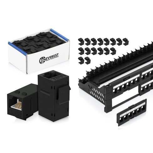Everest Media Solutions Bundle – 2 Items: 48-Port Keystone Patch Panel + 24 Pack of RJ45 CAT6 Keystone Couplers - Black in Kuwait