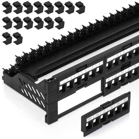 Everest Media Solutions Bundle – 2 Items: 48-Port Keystone Patch Panel + 24 Pack of RJ45 CAT6 Keystone Couplers - Black in Kuwait