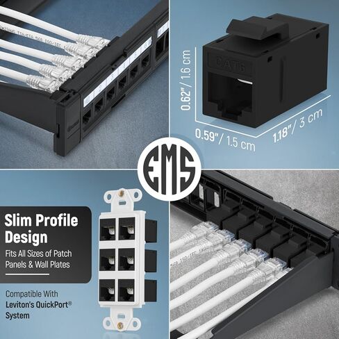 Everest Media Solutions Bundle – 2 Items: 48-Port Keystone Patch Panel + 24 Pack of RJ45 CAT6 Keystone Couplers - Black in Kuwait