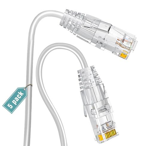 5 حزم كابل إيثرنت CAT6a بطول 1 متر، كابل تصحيح قصير، كابل شبكة عالي السرعة 10 جيجابت في الثانية 550 ميجا هرتز، 28AWG نحاس نقي للوحة التصحيح، رف الشبكة، أبيض in Kuwait