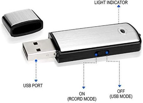مسجل صوت محرك فلاش USB بسرعة 128 كيلوبت في الثانية وسعة 8 جيجابايت بدون ضوء وامض عند التسجيل متوافق مع نظام التشغيل Windows، تسجيل أجهزة الاستماع الصغيرة in Kuwait