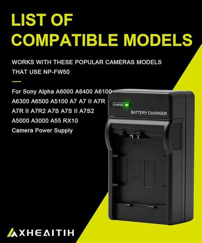 NP-FW50 for Sony Alpha A6000 A6400 A6100 A6300 A6500 A5100 A7 A7 II A7R A7R II A7R2 A7S A7S II A7S2 A5000 A3000 A55 RX10 Camera Battery Wall Charger Power Supply in Kuwait