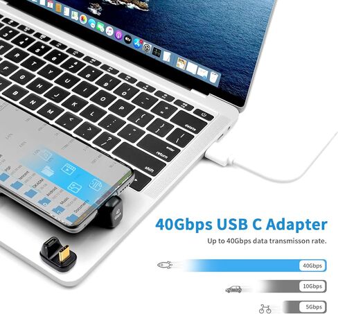 Duttek USB C Adapter Combo Kit: 40Gbps, 180 Degree Adapter & Short USB C Male to Male Cable, Supports Data Transfer & 100W Fast Charging for Thunderbolt 3/4, Laptop, Phone in Kuwait