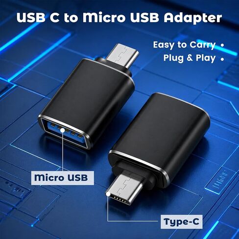 6 عبوات USB C إلى Micro-USB، محول USB C إلى Micro-USB، موصل تحويل من النوع C أنثى إلى Micro-USB ذكر يدعم محول مزامنة بيانات الشحن لمشغلات MP3، كاميرا داش، كاميرا رقمية (أسود) in Kuwait