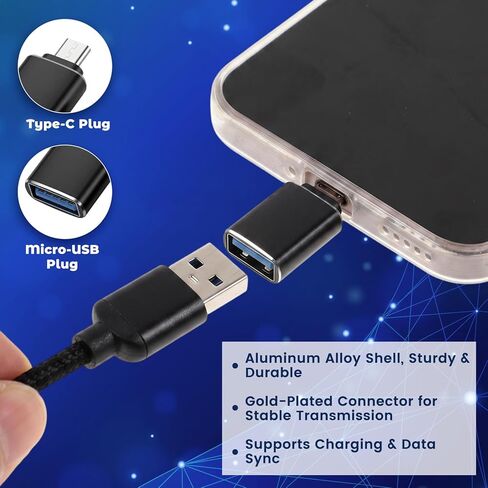 6 عبوات USB C إلى Micro-USB، محول USB C إلى Micro-USB، موصل تحويل من النوع C أنثى إلى Micro-USB ذكر يدعم محول مزامنة بيانات الشحن لمشغلات MP3، كاميرا داش، كاميرا رقمية (أسود) in Kuwait