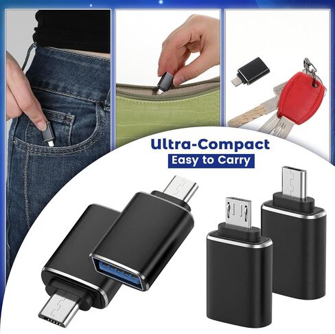 6 عبوات USB C إلى Micro-USB، محول USB C إلى Micro-USB، موصل تحويل من النوع C أنثى إلى Micro-USB ذكر يدعم محول مزامنة بيانات الشحن لمشغلات MP3، كاميرا داش، كاميرا رقمية (أسود) in Kuwait