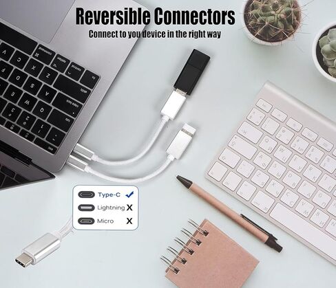 محول OTG USB-C 3.0 (عبوتان) متوافق مع Lenovo X704A إلى وظائف سريعة متعددة الاستخدام للنسخ الاحتياطي ولوحة المفاتيح والفئران ومحركات الإبهام والحفظ والمزيد (أبيض) in Kuwait