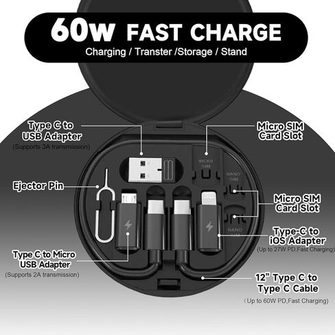 طقم محول USB صندوق تخزين كابل شحن متعدد USB C إلى جهاز iOS نوع C Micro USB A محول مجموعة فتحة بطاقة نقل البيانات حقيبة سفر in Kuwait