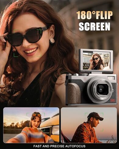 NBD 5K Vlogging Cameras ضبط تلقائي للصورة، كاميرات رقمية 64 ميجابكسل للتصوير الفوتوغرافي، كاميرا سفر تكبير 18X مع مقاومة للاهتزاز، بطاريتين، بطاقة TF سعة 64 جيجابايت (فضي) in Kuwait