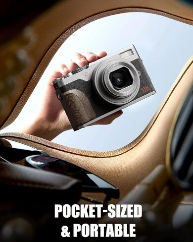 NBD 5K Vlogging Cameras ضبط تلقائي للصورة، كاميرات رقمية 64 ميجابكسل للتصوير الفوتوغرافي، كاميرا سفر تكبير 18X مع مقاومة للاهتزاز، بطاريتين، بطاقة TF سعة 64 جيجابايت (فضي) in Kuwait