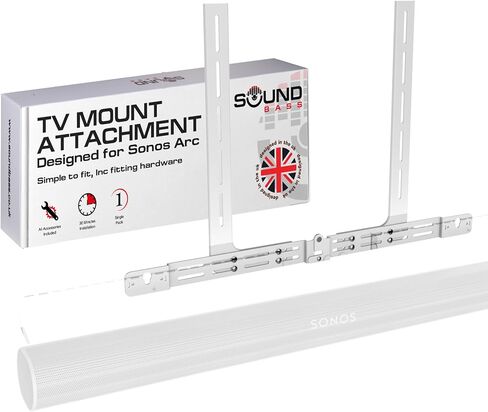 حامل تلفزيون Soundbass Arc، أسود، متوافق مع Sonos Arc Soundbar، دعامة تثبيت Sonos لتحت التلفزيون، قابلة للتمديد، تتضمن مجموعة أدوات كاملة، مصممة في المملكة المتحدة in Kuwait