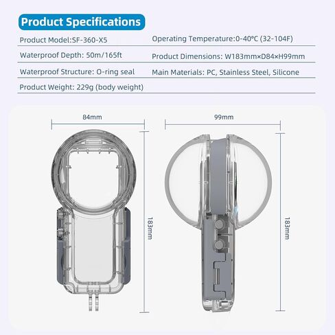 Sea frogs Waterproof Camera Housing Compatible with Insta 360 ONE X5, 50M/165FT Diving Shell Underwater Case Suit for ONE X5 in Kuwait