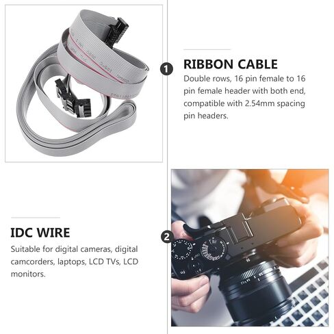 ULTECHNOVO 4pcs 16 Pin Flat Ribbon Cable 2.54mm Pitch IDC Cord Gray Wire 1m Length Electrical Connector Cable Assembly for Industrial Wiring in Kuwait