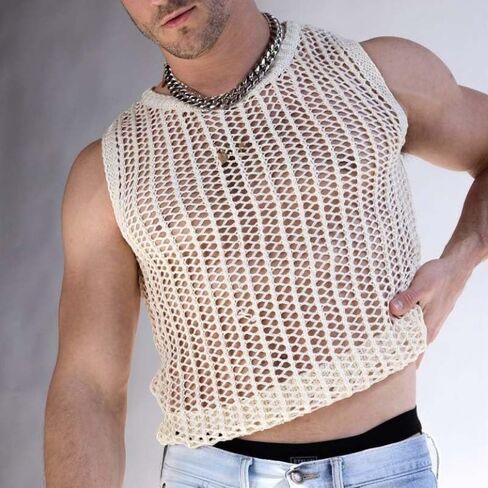 Men’s Sleeveless Knit Mesh Tank Top, Lightweight Summer See-Through Fishnet Vest, Casual Breathable Muscle Shirt for Beach in Saudi Arabia