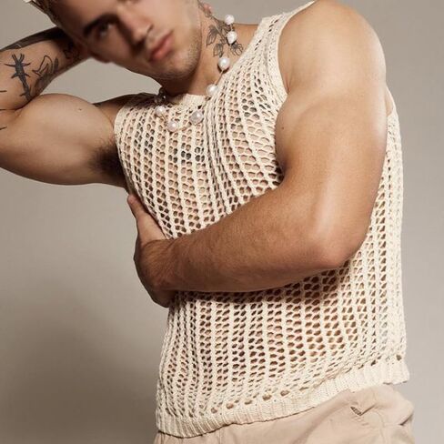 Men’s Sleeveless Knit Mesh Tank Top, Lightweight Summer See-Through Fishnet Vest, Casual Breathable Muscle Shirt for Beach in Saudi Arabia
