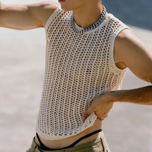 Men’s Sleeveless Knit Mesh Tank Top, Lightweight Summer See-Through Fishnet Vest, Casual Breathable Muscle Shirt for Beach in Saudi Arabia