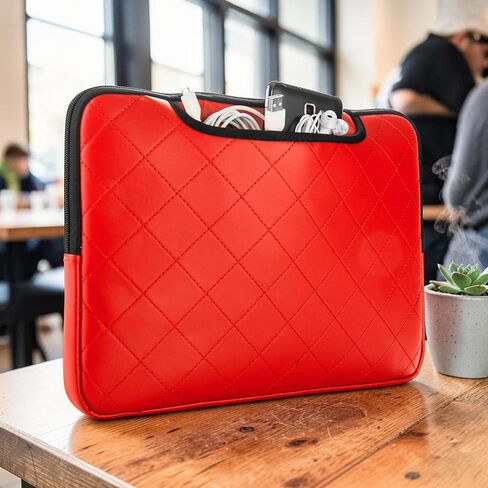 حقيبة كمبيوتر محمول مبطنة مقاس 12 13 بوصة من VanGoddy مع مقبض، وحقيبة حمل مبطنة متوافقة مع Chromebook Spin وIdeaPad وVivobook، باللون الأحمر in Kuwait
