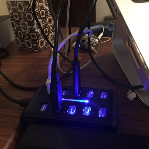 موزع USB 2.0 ذو 10 منافذ - يعمل بالطاقة، ومحمول بمظهر عصري، ومناسب للاستخدام المنزلي، ومنفذ USB صغير يمكن توفير المساحة (أسود) in Kuwait