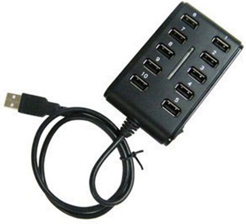 موزع USB 2.0 ذو 10 منافذ - يعمل بالطاقة، ومحمول بمظهر عصري، ومناسب للاستخدام المنزلي، ومنفذ USB صغير يمكن توفير المساحة (أسود) in Kuwait