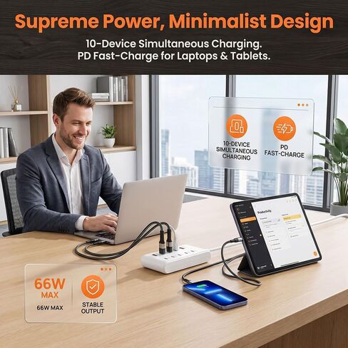 محول طاقة USB C Hub من واحد إلى عشرة محول طاقة 5xusb+5xtype-C 66 وات ملحقات الكمبيوتر المحمول USB C Splitter لأجهزة MacBook Pro وMacBook Air والهواتف الذكية من Dell والمزيد، بدون حزمة in Kuwait