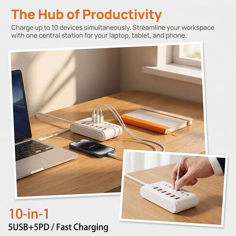 محول طاقة USB C Hub من واحد إلى عشرة محول طاقة 5xusb+5xtype-C 66 وات ملحقات الكمبيوتر المحمول USB C Splitter لأجهزة MacBook Pro وMacBook Air والهواتف الذكية من Dell والمزيد، بدون حزمة in Kuwait