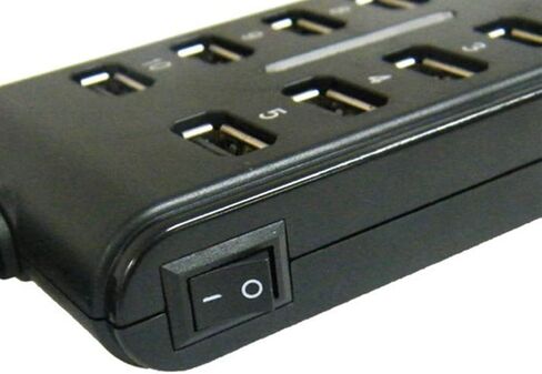 موزع USB 2.0 ذو 10 منافذ - يعمل بالطاقة، ومحمول بمظهر عصري، ومناسب للاستخدام المنزلي، ومنفذ USB صغير يمكن توفير المساحة (أسود) in Kuwait