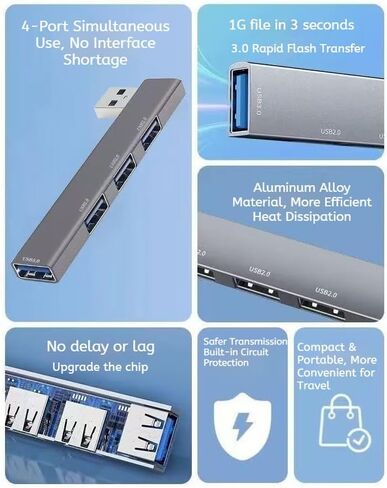 Portable Right Angle Aluminum Alloy USB 3.0 Hub, 4 Ports USB (1 USB 3.0 Ports, 3 USB 2.0 Ports) for laptops, USB Sticks, Mobile Hard Drives, etc. in Kuwait