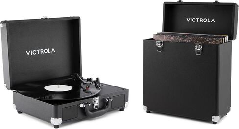 Victrola Journey II Bluetooth 3-Speed ​​Suitcase Player Recorder & Collector II Vinyl Record Storage Case، يحمل أكثر من 30 ألبومًا (حزمة، فيروزي) in Kuwait