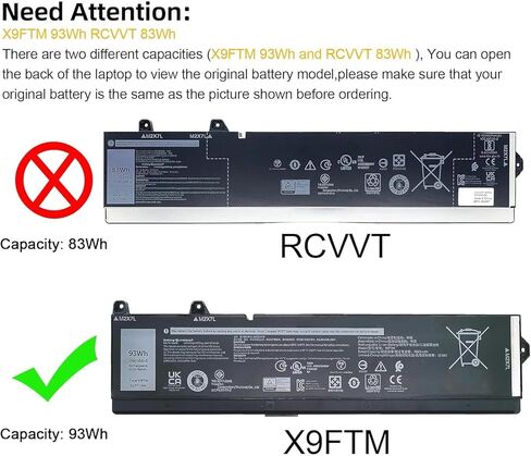 DELL X9FTM 11.55V 7650mAh 93Wh 6-Cell Lithum-Ion Recharged Battery For DELL Precision 7670 7680 7770 7780 Mobile Workstation Series Laptop DP/N: P114F P114F001 P114F002 P115F P115F001 P115F002 0X9FTM in Kuwait