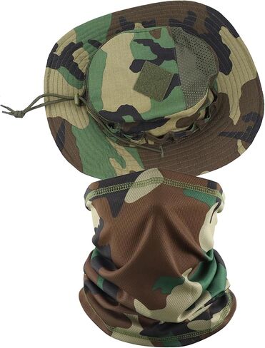 2pcs/3pcs Camo Boonie Hat with Face Mask & Arm Sleeve Military Tactical Bucket Hats Fishing Hat for Hunting Hiking Safari in Kuwait
