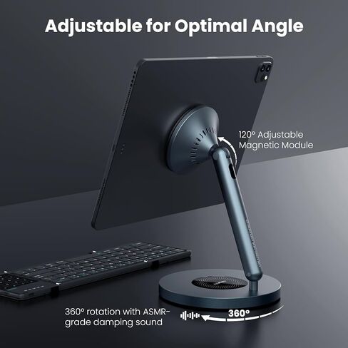 Nillkin لحامل iPad للمكتب، حامل الكمبيوتر اللوحي مع ملصق حلقة مغناطيسية، قاعدة دوارة 360 درجة، حامل شاحن MagSafe iPhone، حامل iPad للمطبخ، ملحقات مكتب المكتب، معدن فضي in Kuwait