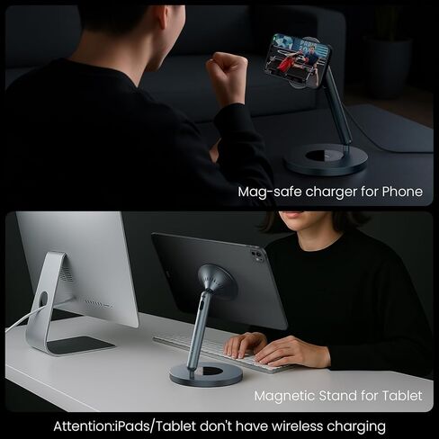 Nillkin لحامل iPad للمكتب، حامل الكمبيوتر اللوحي مع ملصق حلقة مغناطيسية، قاعدة دوارة 360 درجة، حامل شاحن MagSafe iPhone، حامل iPad للمطبخ، ملحقات مكتب المكتب، معدن فضي in Kuwait
