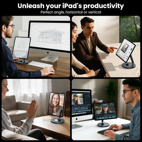 Nillkin لحامل iPad للمكتب، حامل الكمبيوتر اللوحي مع ملصق حلقة مغناطيسية، قاعدة دوارة 360 درجة، حامل شاحن MagSafe iPhone، حامل iPad للمطبخ، ملحقات مكتب المكتب، معدن فضي in Kuwait