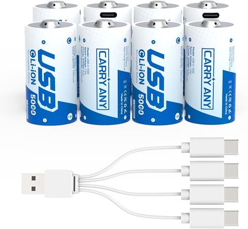 4 بطاريات ليثيوم C قابلة لإعادة الشحن، بطاريات خلية 1.5 فولت C/lr14 مع كابل شحن USB-C، سعة عالية 5000 مللي واط في الساعة، بطارية ليثيوم أيون أكثر من 1200 دورة للمصابيح الكاشفة والألعاب والساعات والمزيد in Kuwait