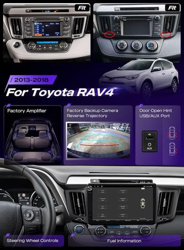 ستيريو سيارة 8 جيجابايت + 128 جيجابايت لسيارة Toyota RAV4 2013-2018، شاشة لمس 10.2 بوصة، CarPlay اللاسلكي وAndroid Auto، Android 12، 4G LTE 5G WiFi، Bluetooth 5.0، DSP، 8-Core in Kuwait