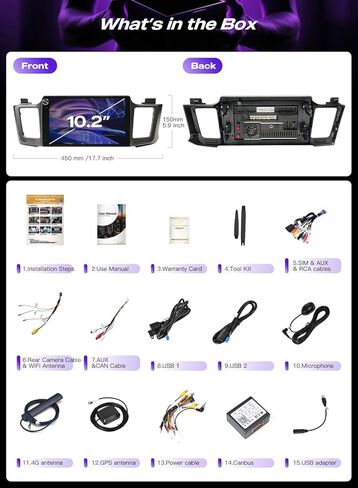 ستيريو سيارة 8 جيجابايت + 128 جيجابايت لسيارة Toyota RAV4 2013-2018، شاشة لمس 10.2 بوصة، CarPlay اللاسلكي وAndroid Auto، Android 12، 4G LTE 5G WiFi، Bluetooth 5.0، DSP، 8-Core in Kuwait