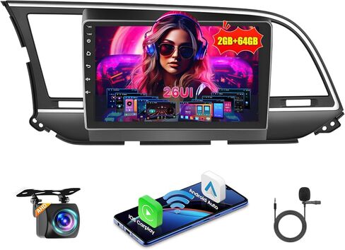 راديو 5 جيجا هرتز واي فاي 2G+64G Android 15 لسيارة Hyundai Elantra 2015-2018 ستيريو مع Carplay لاسلكي Android Auto، 5.0 بلوتوث، EQ مدمج، شاشة لمس IPS 9 بوصة، GPS، FM/RDS SWC AHD ميكروفون احتياطي للكاميرا in Kuwait