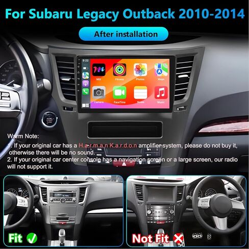 8 Core 4+64G Android 14 Car Stereo Radio for Subaru Legacy Outback 2010-2014, 9" IPS HD Touch Screen Radio with Wireless CarPlay/Android Auto/WiFi/GPS/Bluetooth/FM/SWC/AHD Backup Camera/Mic/USB in Kuwait