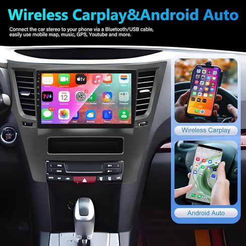 8 Core 4+64G Android 14 Car Stereo Radio for Subaru Legacy Outback 2010-2014, 9" IPS HD Touch Screen Radio with Wireless CarPlay/Android Auto/WiFi/GPS/Bluetooth/FM/SWC/AHD Backup Camera/Mic/USB in Kuwait