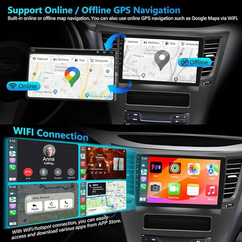 8 Core 4+64G Android 14 Car Stereo Radio for Subaru Legacy Outback 2010-2014, 9" IPS HD Touch Screen Radio with Wireless CarPlay/Android Auto/WiFi/GPS/Bluetooth/FM/SWC/AHD Backup Camera/Mic/USB in Kuwait