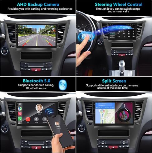8 Core 4+64G Android 14 Car Stereo Radio for Subaru Legacy Outback 2010-2014, 9" IPS HD Touch Screen Radio with Wireless CarPlay/Android Auto/WiFi/GPS/Bluetooth/FM/SWC/AHD Backup Camera/Mic/USB in Kuwait