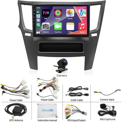 8 Core 4+64G Android 14 Car Stereo Radio for Subaru Legacy Outback 2010-2014, 9" IPS HD Touch Screen Radio with Wireless CarPlay/Android Auto/WiFi/GPS/Bluetooth/FM/SWC/AHD Backup Camera/Mic/USB in Kuwait