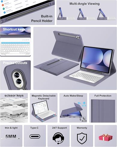 for Samsung Galaxy Tab S10 Ultra/S9 Ultra/S8 Ultra 14.6in Case with Keyboard, Detachable Wireless Keyboard Case for Galaxy S10Ultra Tablet with Pen Holder, Smart Cover for Samsung 14.6in, Gray-Purple in Kuwait