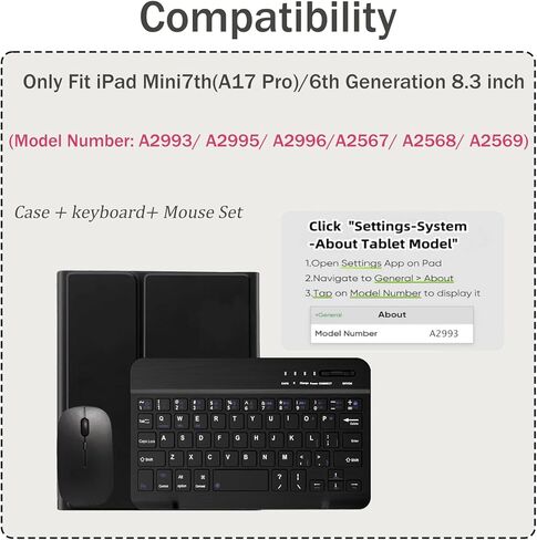 Keyboard Case for iPad mini 7 (A17 Pro 2024) / Mini 6 (2021) 8.3inch,with Mouse and Detachable Keyboard,Case with Pencil Holder for iPad mini 7th/6th Generation in Kuwait