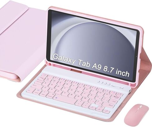 حافظة لوحة مفاتيح لجهاز Samsung Galaxy Tab A11/ Tab A9 8.7 بوصة 2025/2023، لوحة مفاتيح وماوس لاسلكيين قابلين للفصل، حافظة رفيعة وخفيفة مع حامل قلم S، حامل PU Folio (وردي) in Kuwait