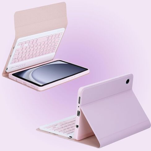 حافظة لوحة مفاتيح لجهاز Samsung Galaxy Tab A11/ Tab A9 8.7 بوصة 2025/2023، لوحة مفاتيح وماوس لاسلكيين قابلين للفصل، حافظة رفيعة وخفيفة مع حامل قلم S، حامل PU Folio (وردي) in Kuwait