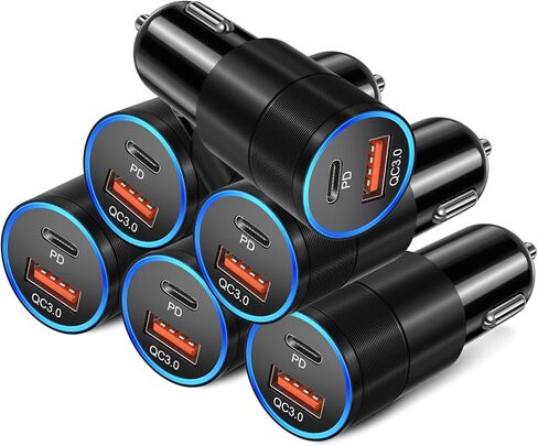 6 حزم شاحن سيارة USB C، Bangfun 36W مزدوج 12 فولت USB-C وUSB-A شاحن سيارة متعدد المنافذ QC+PD 3.0 شحن سريع ولاعة سجائر محول قابس هاتف لهاتف iPhone 17 16 15 14 13 12 Pro Galaxy Pixel Android in Kuwait