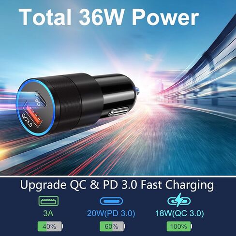 6 حزم شاحن سيارة USB C، Bangfun 36W مزدوج 12 فولت USB-C وUSB-A شاحن سيارة متعدد المنافذ QC+PD 3.0 شحن سريع ولاعة سجائر محول قابس هاتف لهاتف iPhone 17 16 15 14 13 12 Pro Galaxy Pixel Android in Kuwait
